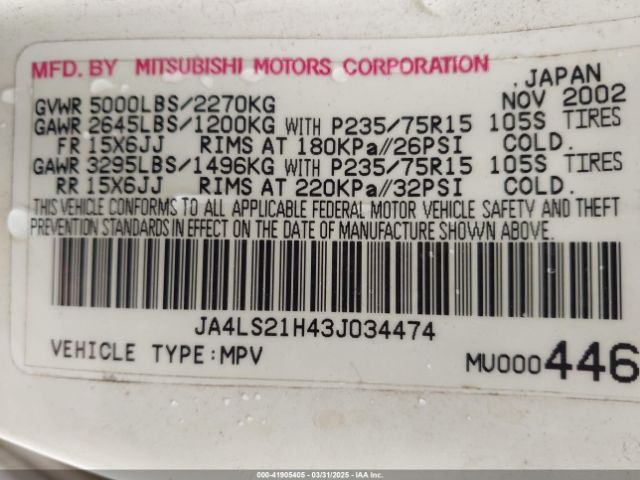 2003 MITSUBISHI MONTERO SPORT JA4LS21H43J034474 Photo 8
