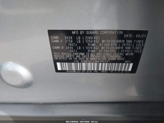 4S4BTGLD2M3192447 Subaru Outback Onyx Edition Xt
