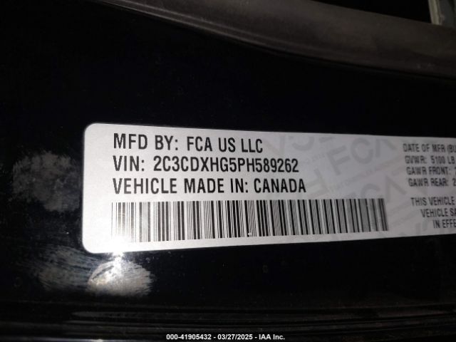 2C3CDXHG5PH589262 Dodge CHARGER GT
