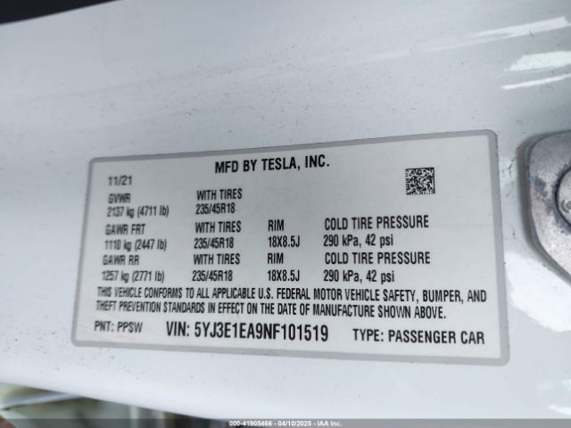 2022 TESLA MODEL 3 5YJ3E1EA9NF101519 Photo 8
