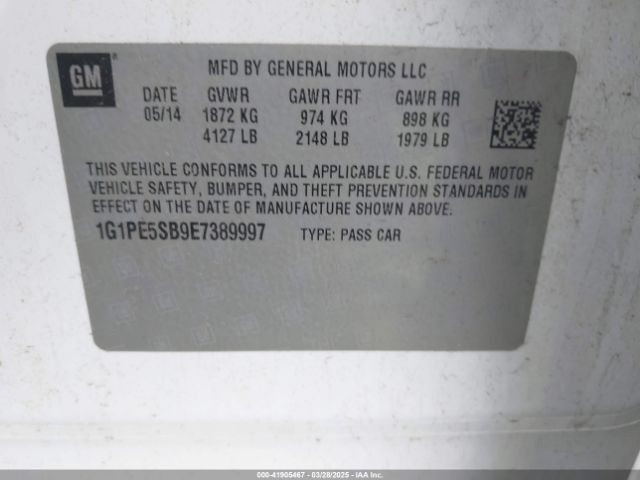 1G1PE5SB9E7389997 Chevrolet Cruze 2lt Auto