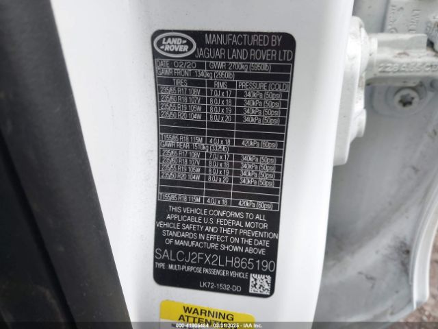 SALCJ2FX2LH865190 Land Rover Discovery Sport S
