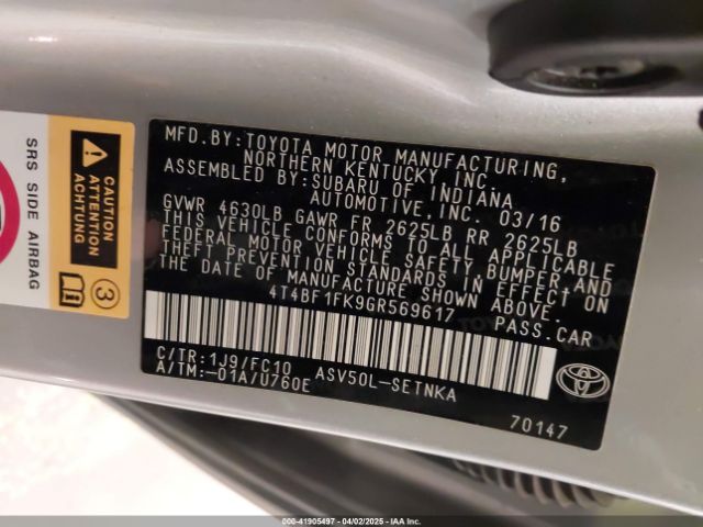 4T4BF1FK9GR569617 Toyota CAMRY LE