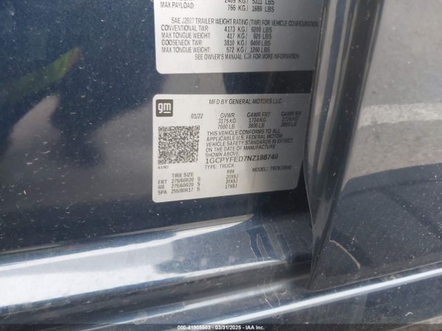 1GCPYFED7NZ188749 Chevrolet Silverado 1500 Ltd 4wd  Short Bed Lt Trail Boss