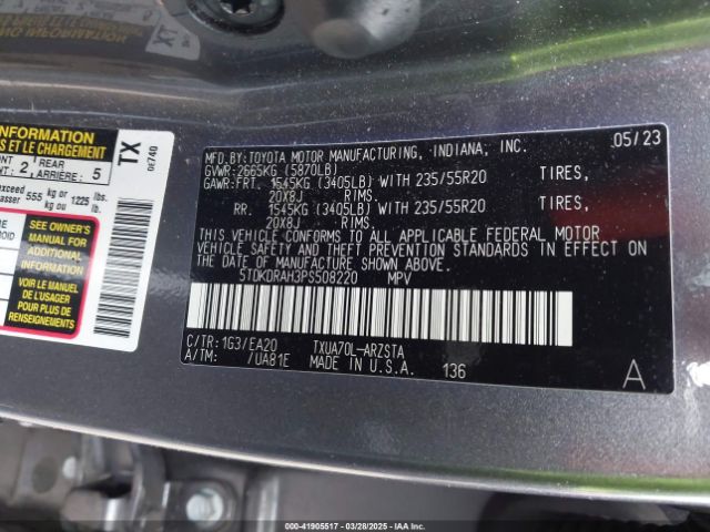5TDKDRAH3PS508220 Toyota Highlander Xse