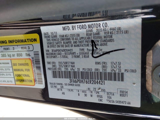 3FA6P0H76ER204421 Ford FUSION SE