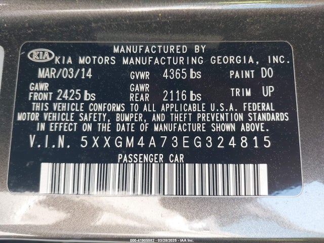 5XXGM4A73EG324815 KIA Optima Lx