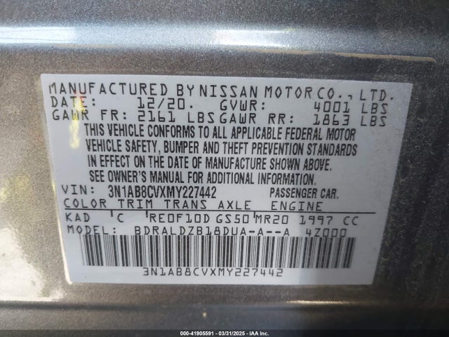 3N1AB8CVXMY227442 Nissan Sentra Sv Xtronic Cvt