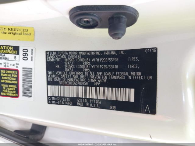 5TDYK3DC5GS700459 Toyota Sienna Limited Premium 7 Passenger