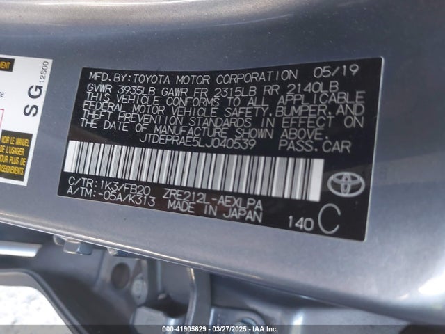 JTDEPRAE5LJ040539 Toyota COROLLA LE