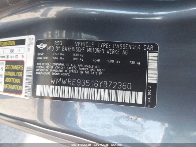 2006 MINI COOPER S WMWRE93516YB72360 Photo 8
