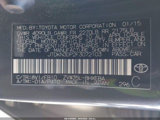 JTDKN3DP2F3072103 Toyota PRIUS PLUG-IN
