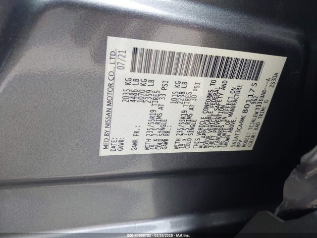 5N1AT3CA4MC801175 Nissan Rogue Sl Fwd