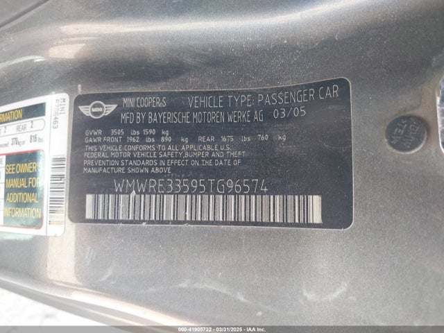 2005 MINI COOPER S WMWRE33595TG96574 Photo 8