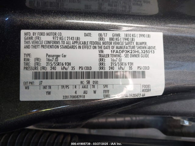 1FADP3K23HL325013 Ford FOCUS SE