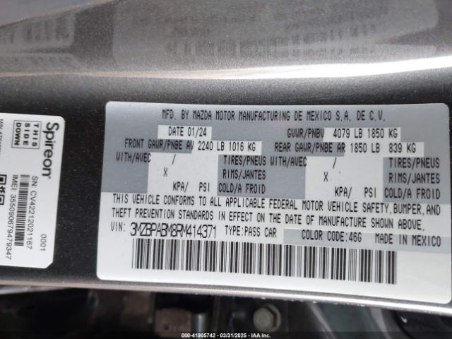 3MZBPABM8RM414371 Mazda Mazda3 2.5 S Select Sport