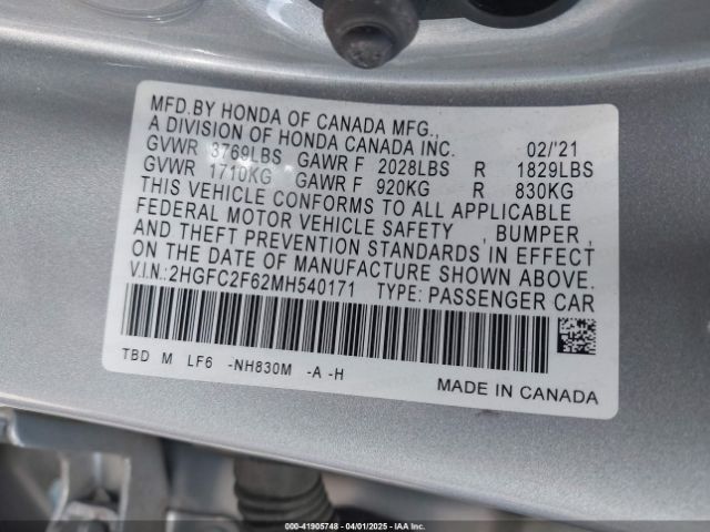 2HGFC2F62MH540171 Honda Civic Lx