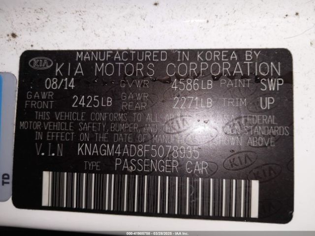 KNAGM4AD8F5078935 KIA OPTIMA HYBRID
