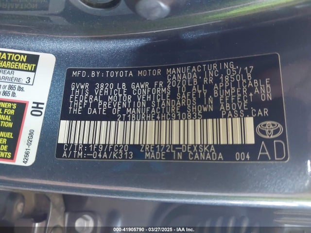 2T1BURHE4HC910835 Toyota COROLLA SE