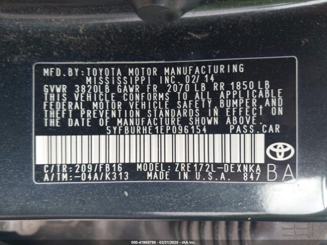 5YFBURHE1EP096154 Toyota COROLLA LE