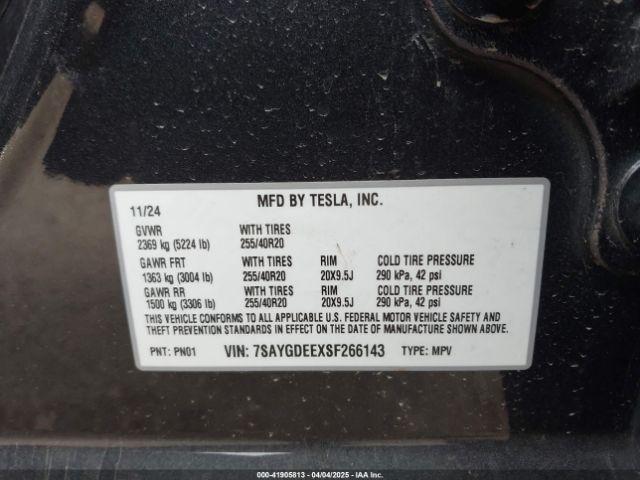 7SAYGDEEXSF266143 Tesla Model Y Long Range Dual Motor All-wheel Drive