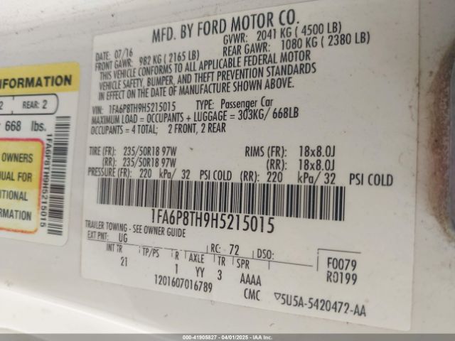 2017 FORD MUSTANG 1FA6P8TH9H5215015 Photo 8