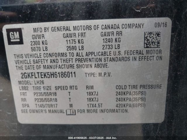 2GKFLTEK5H6186011 GMC Terrain Sle-2