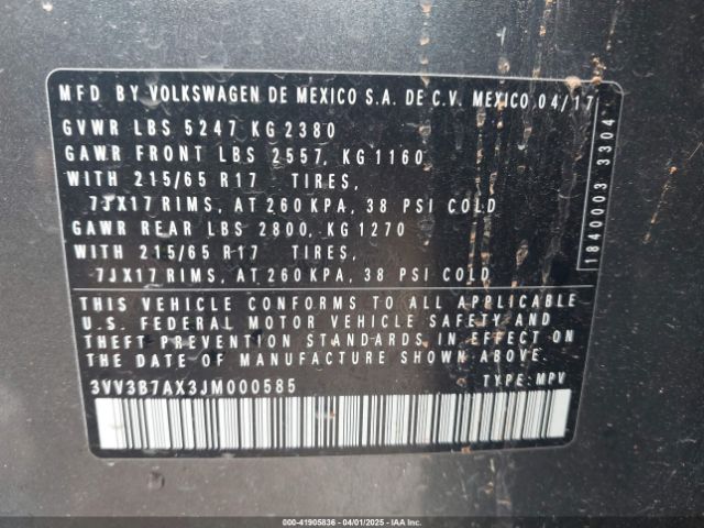 3VV3B7AX3JM000585 Volkswagen Tiguan 2.0t Se/2.0t Sel