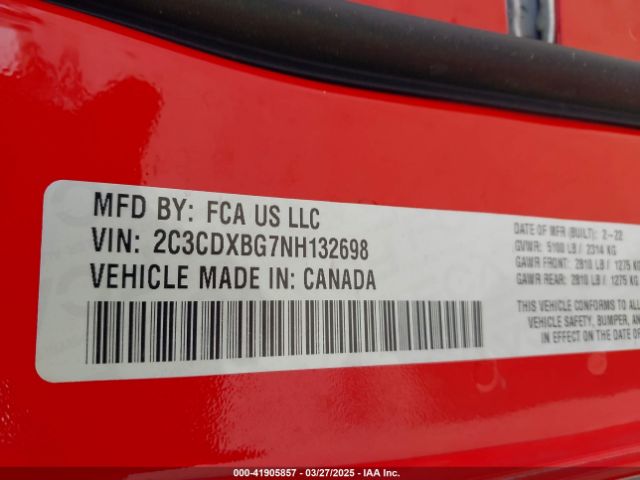 2C3CDXBG7NH132698 Dodge Charger Sxt Rwd