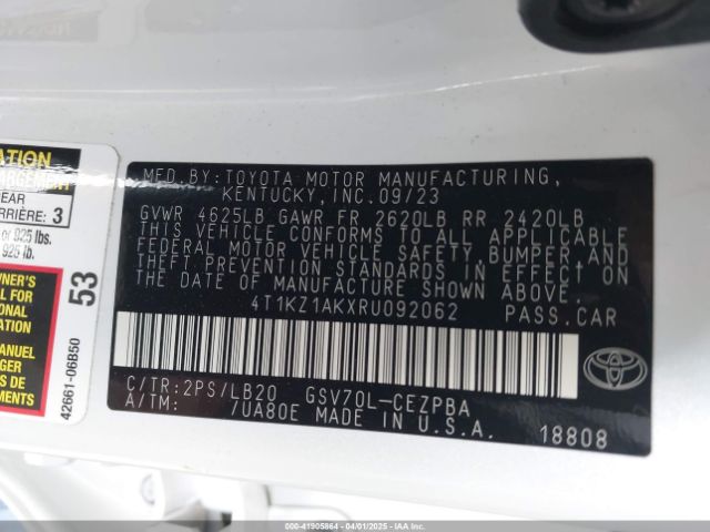 4T1KZ1AKXRU092062 Toyota Camry Xse V6