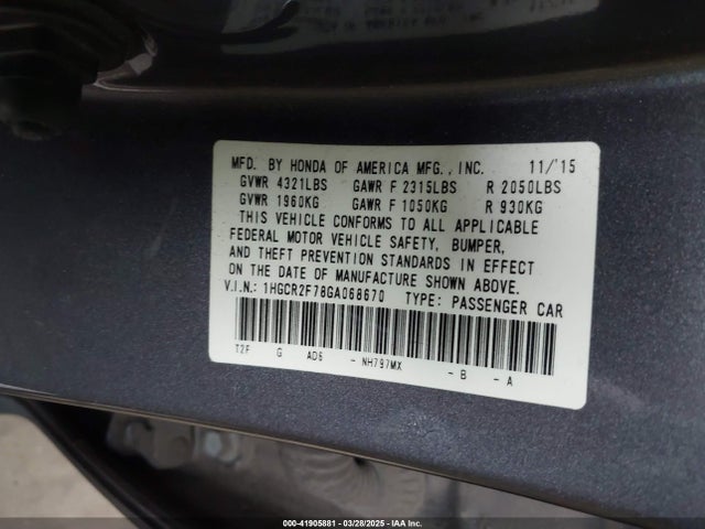 1HGCR2F78GA068670 Honda k24w1