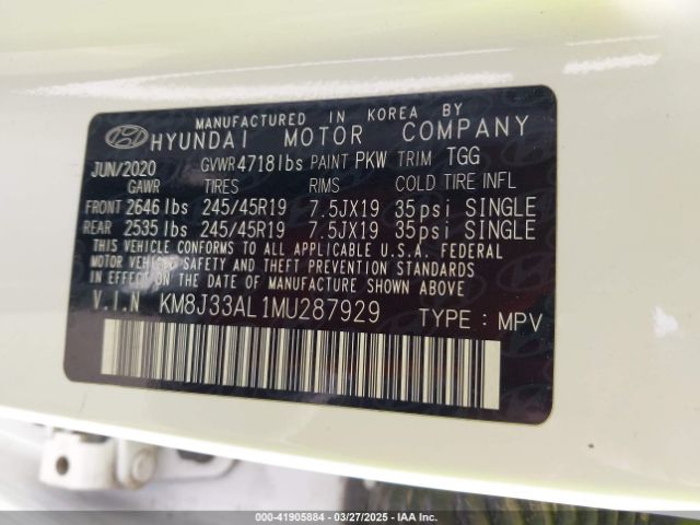 KM8J33AL1MU287929 Hyundai Tucson Sport