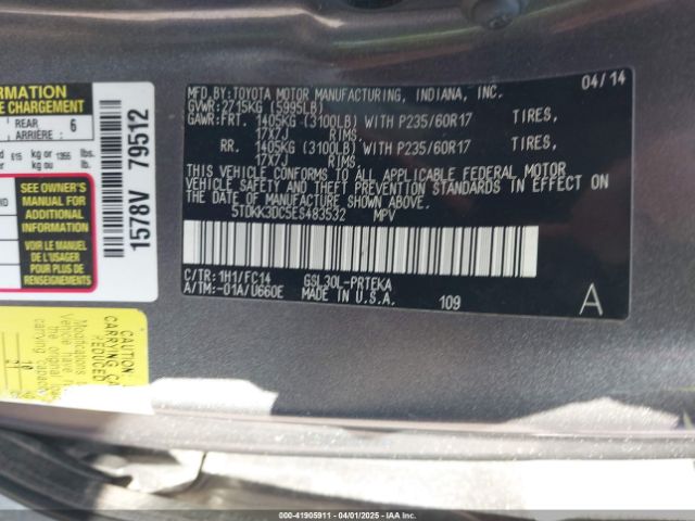 5TDKK3DC5ES483532 Toyota Sienna Le V6 8 Passenger