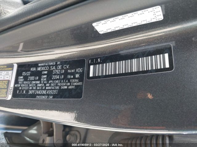 3KPF24AD0NE499281 KIA FORTE FE