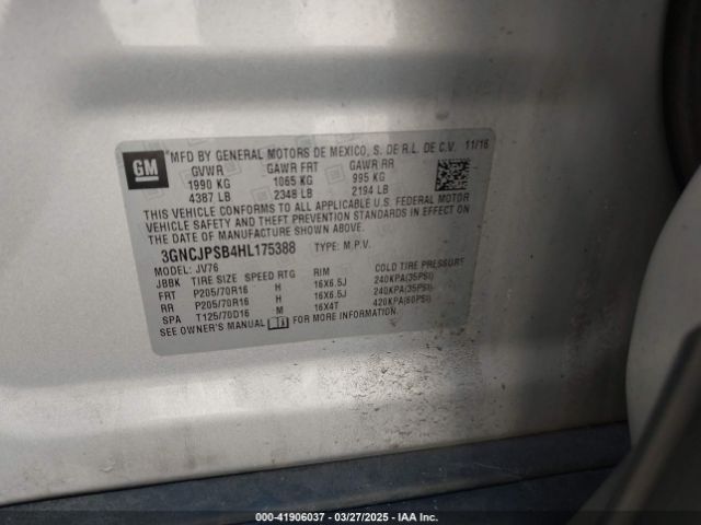 3GNCJPSB4HL175388 Chevrolet Trax Lt