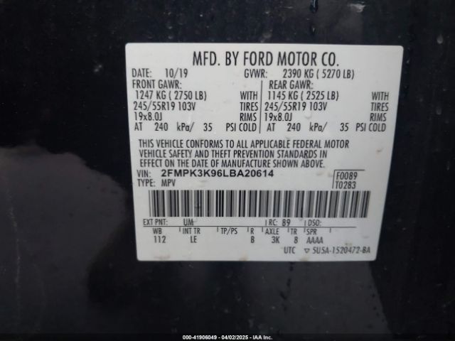 2FMPK3K96LBA20614 Ford Edge Titanium