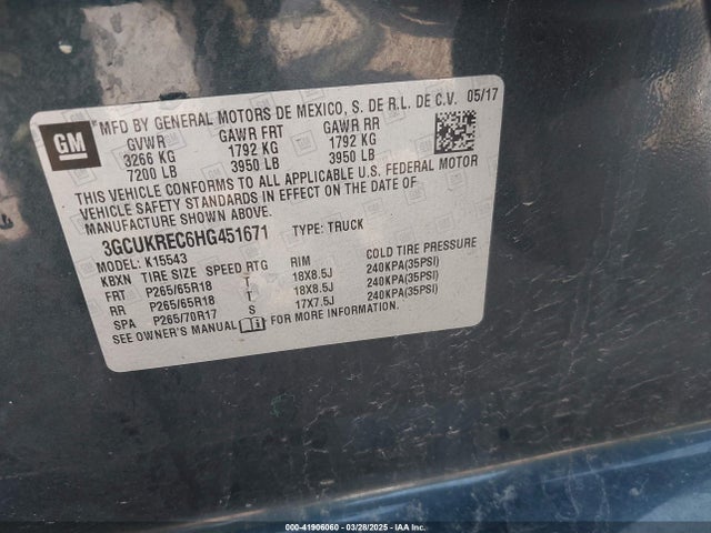 3GCUKREC6HG451671 Chevrolet Silverado 1500 2lt