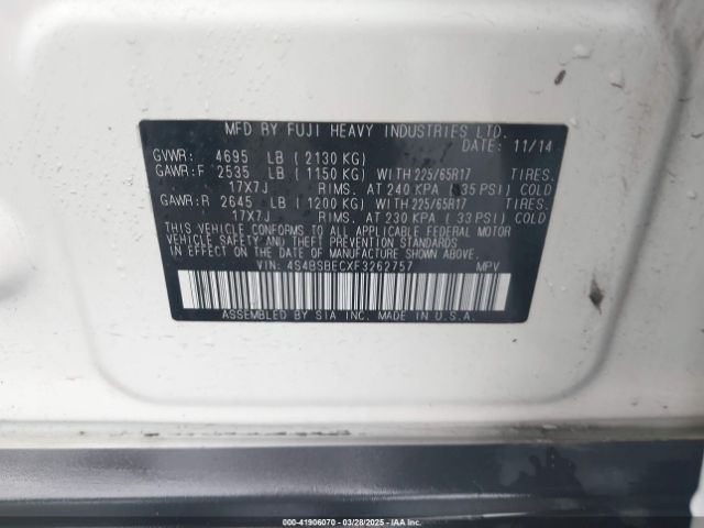 2015 SUBARU OUTBACK 4S4BSBECXF3262757 Photo 8