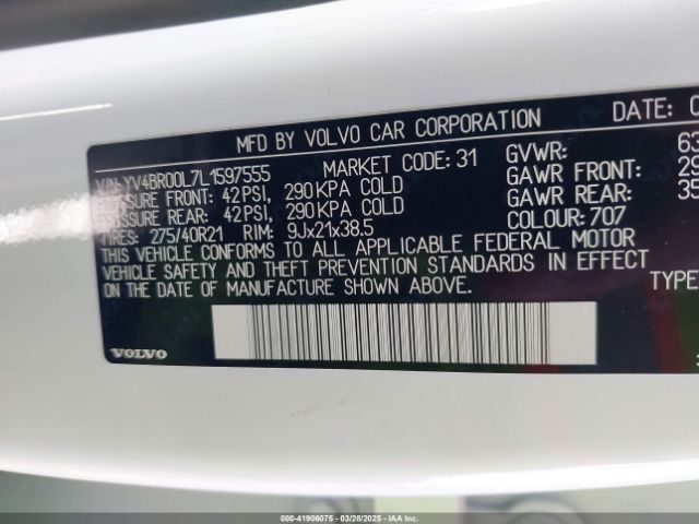 YV4BR00L7L1597555 Volvo Xc90 Hybrid T8 Inscription 6 Passenger