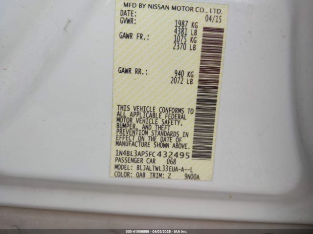 1N4BL3AP5FC432495 Nissan Altima 3.5 Sl