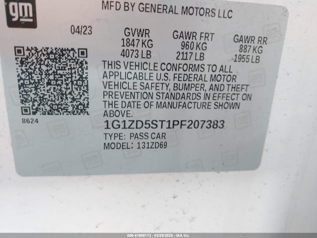 1G1ZD5ST1PF207383 Chevrolet Malibu Fwd 1lt