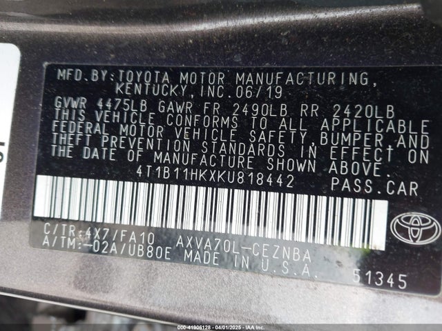 4T1B11HKXKU818442 Toyota CAMRY LE