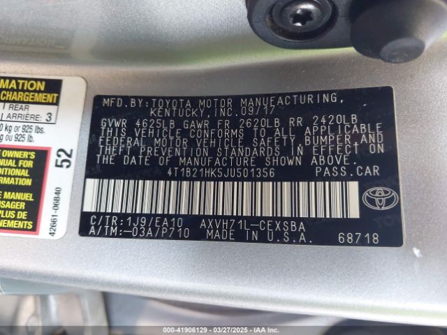4T1B21HK5JU501356 Toyota Camry Hybrid Se