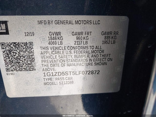 1G1ZD5ST5LF072872 Chevrolet Malibu Fwd Lt