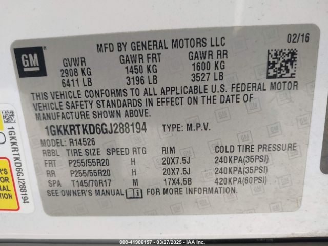 1GKKRTKD6GJ288194 GMC Acadia Denali