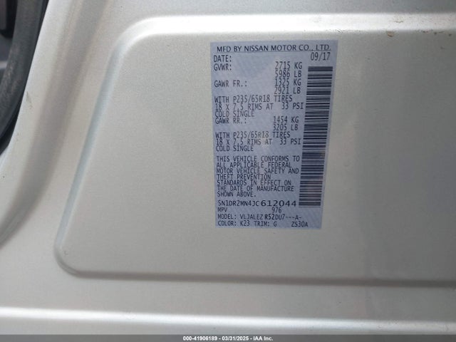 5N1DR2MN4JC612044 Nissan Pathfinder Sv