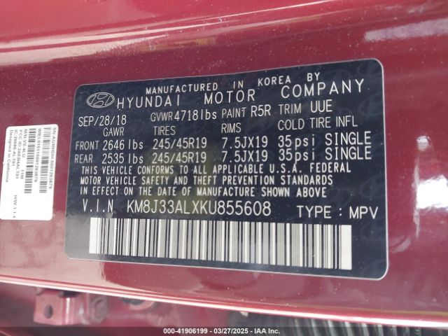 KM8J33ALXKU855608 Hyundai Tucson Sport