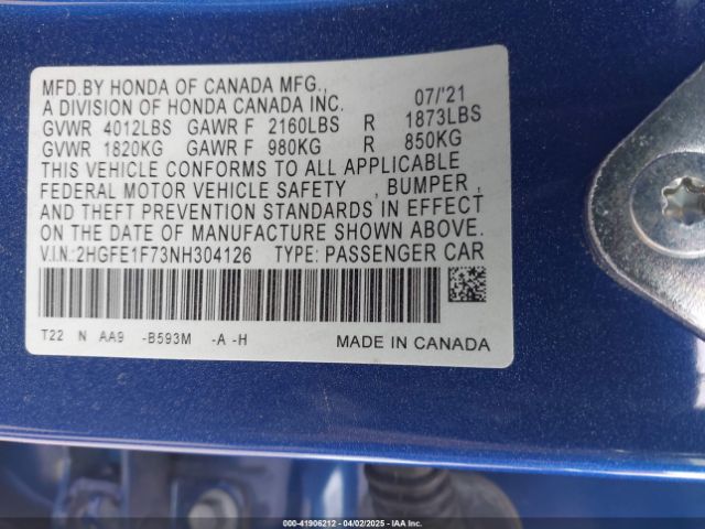 2HGFE1F73NH304126 Honda CIVIC EX