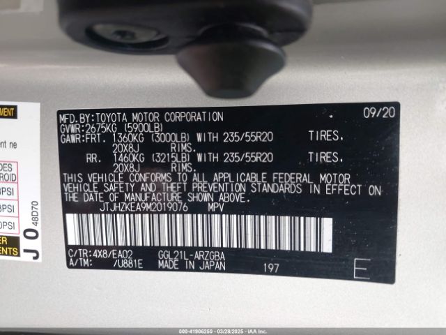 JTJHZKEA9M2019076 Lexus Rx 350l