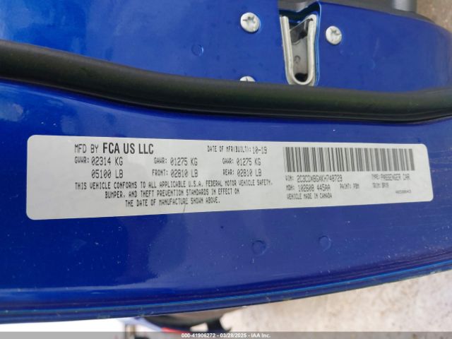 2C3CDXBGXKH748729 Dodge Charger Sxt Rwd